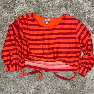Kahlana Barfield Brown x Target Oversized Satin Orange/Burgundy Stripe Top